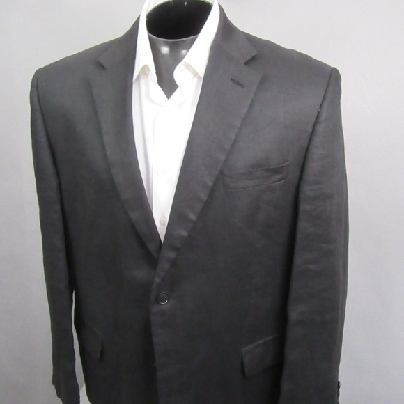 Saddlebred Sport Coat 44R Charcoal Gray Black 100% Linen Single Vent Stitch - Picture 1 of 13